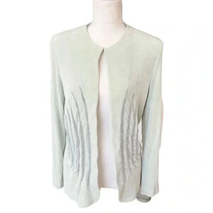 Vintage en Francais by Huey waltzer teal pastel blouse with top clasp beaded